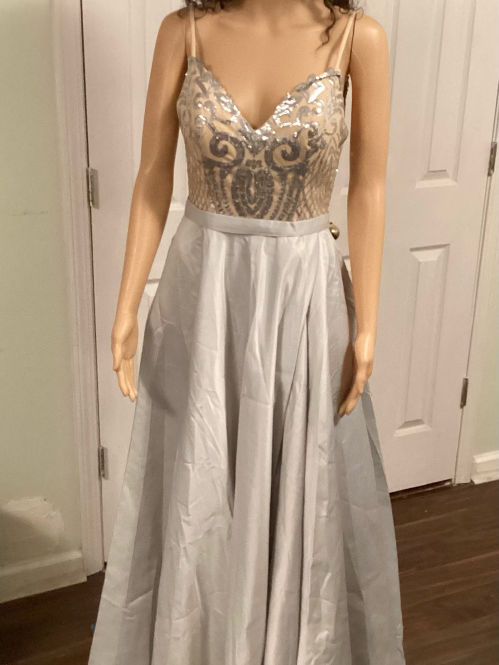 Witness of love Silver Sequin Bodice Evening Gown - Silver